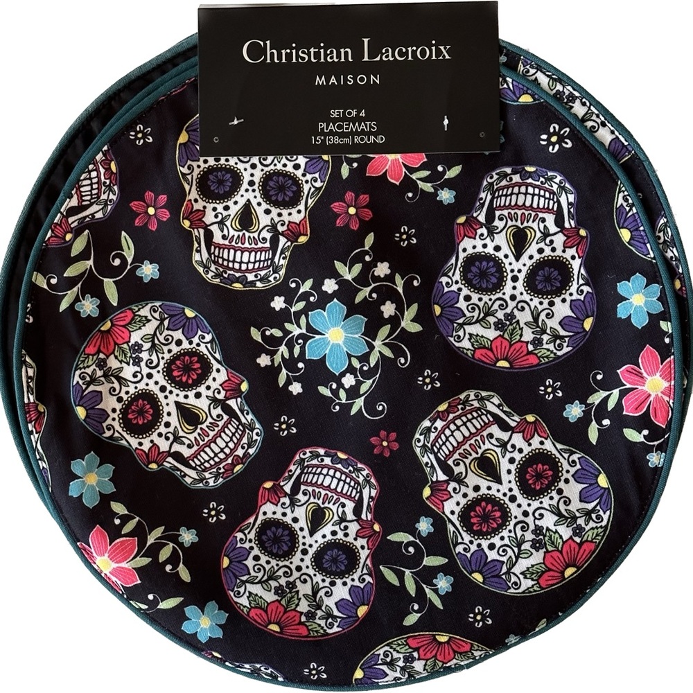 Christian Lacroix Maison Sugar Skull Round Cloth Placemats Set of 4 New!!